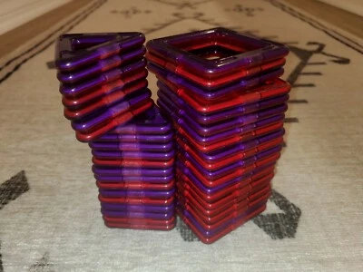 Magformers Mag-Fun Lot 41 Magnetic Blocks Building Toy Pieces Magnets purple red - Image 1 of 4