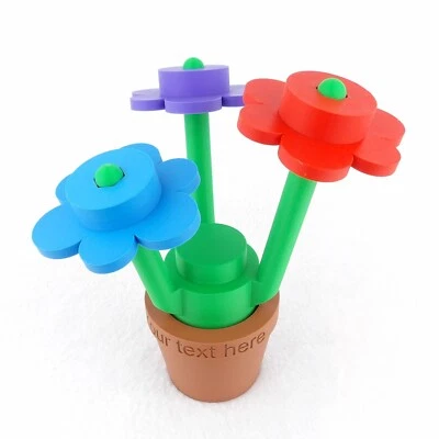 Jumbo Brick Flower in Pot 3D Printed Sculpture Desk Decor Gift Block Art Display - Image 1 of 4