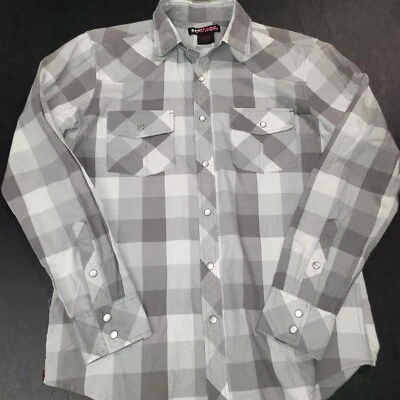 Tony Hawk Mens Plaid Pearl Snap Long Sleeve Shirt White Gray Small EUC - Image 1 of 4