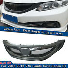Carbon Fiber Front Bumper Grill For 2013 2014 2015 9th Honda Civic Sedan SI Blk