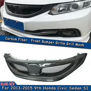 Carbon Fiber Front Bumper Grill For 2013 2014 2015 9th Honda Civic Sedan SI Blk - Picture 1 of 9