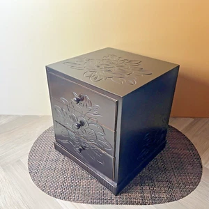 Vintage Japanese Carving Box – Natural Wood – 3 Drawers Traditional Craft - Picture 1 of 15