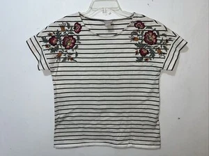 Chicos Top Damen 0P Petite Small weiß schwarz gestreift Blumenstickerei *Mangel - Bild 1 von 8