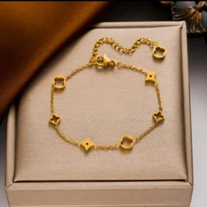 Luxury Clover Geometric Stainless Steel 18K Gold Plated Bracelet - Picture 1 of 2