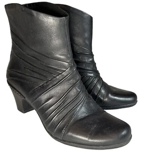 COBB HILL x New Balance Shannon Ankle Bootie SIZE 8.5 Black Leather Heel Ruching - Picture 1 of 10