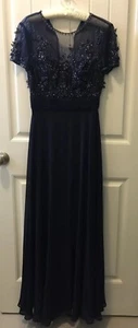 JS COLLECTIONS Navy S/S Formal, Evening Dress W/ Sequins & Embellishments; SZ 4 - Picture 1 of 12