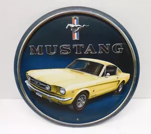 VTG Yellow FORD MUSTANG Round Tin Sign Garage Workshop Mike Patrick 11.75'' - Picture 1 of 7