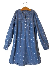 Gap Kids Girls Denim Shirt Dress Size XL Regular Long Sleeve Dots And Hearts - Picture 1 of 8