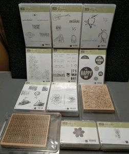 Menge 12 STAMPIN UP Gummistempelsets - Blöcke Blumen Party Musik - LESEN - Bild 1 von 8