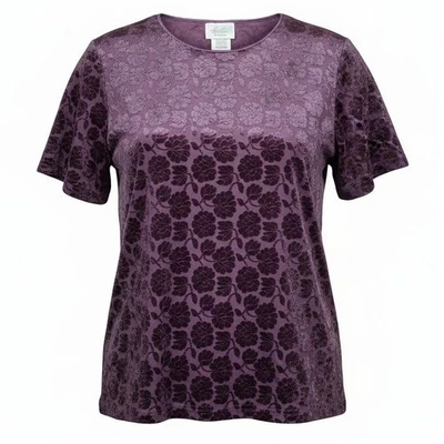 Vintage Kathie Lee Woman Purple Top Blouse 14/16W Floral Burnout Velvet NWT - Image 1 of 4