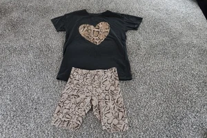 H&M Shirt Shorts Set Girls US 8 Snake Print Heart Graphic Animal Pattern Outfit - Picture 1 of 17