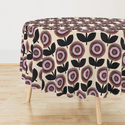 Jumbo Scandi Floral Scandi Pink Printed Round Table Cover, Round Table Cloth - Image 1 of 4