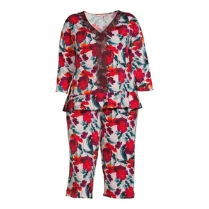 Pioneer Damen V-Ausschnitt Spitze Pyjama 2X (18W-20W) kurze Hose Set Aquarell Rose. Neu - Bild 1 von 4