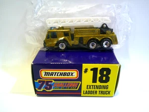 Matchbox 18 Extending Ladder Fire Truck - 75 Challenge Gold in Original Box - Picture 1 of 6