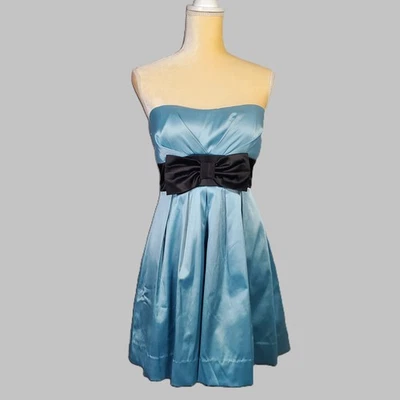 Speechless Y2K Babydoll Dress Womens 7 Blue Satin Strapless Coquette Party NEW - Image 1 of 4