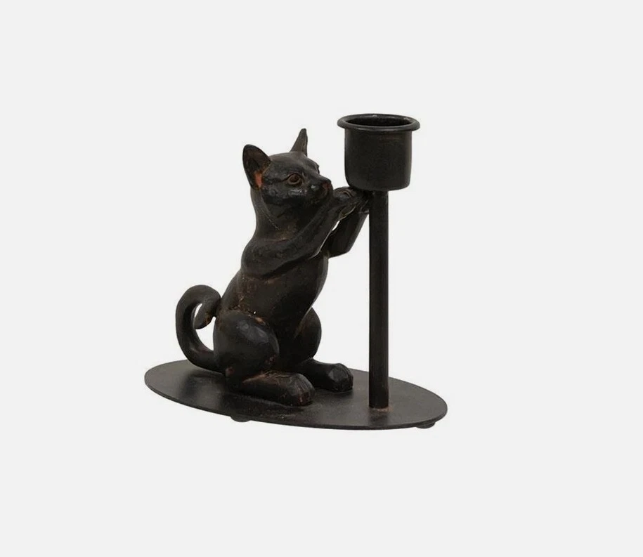Candelabro cónico de hierro para gato negro juguetón primitivo Foto 1 de 1
