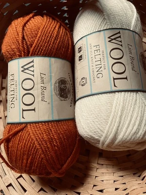 Lion Brand Wool Yarn- Perfect  For Felting - 2 Skeins - Winter White & Pumpkin - Image 1 of 4