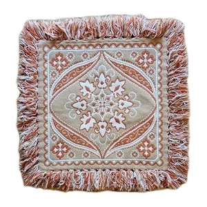 Vtg Stitch Decorative Pillow Cover Shag Fringe Retro Boho Orange Tan Beautiful - Picture 1 of 9