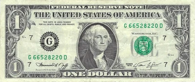 $1 1974 Small Size $1 Federal Reserve Note, Reverse Offset Printing Error - Image 1 of 2