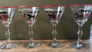 Vintage Libbey Horse Harness Racing Scene Cocktail Barware Glasses, Set of 4 - Picture 1 of 5