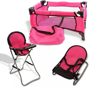 Pink Baby Doll Accessories Set - 3 in 1 Baby Doll Furniture Set with Baby Doll H - Picture 1 of 15