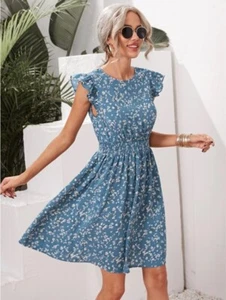 Ruffle Trim Shirred Waist Ditsy Floral Dress BNWT Size 10 - Picture 1 of 4
