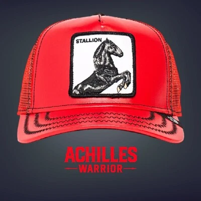 Goorin Bros The Farm Animal Trucker Red Cherry Stallion Horse Faux Leather New - Image 1 of 4