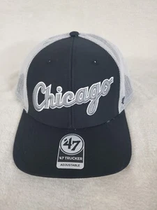 MLB CHICAGO WHITE SOX '47 SCRIPT TRUCKER MALLA SNAPBACK SOMBRERO PARA HOMBRE NEGRO BLANCO NUEVO - Imagen 1 de 8