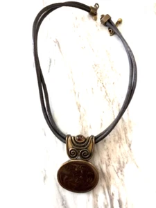 Chico's Bronze & Brown pendant  On Double Strand Black Cord 17"-19" - Picture 1 of 2