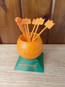 Vintage Orange Smirnoff Screwdriver Swizzle stick holder bar display 6 stirrer - Picture 1 of 13