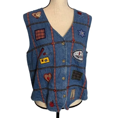 Bobbie Brooks Vest Womens Large 12/14 Denim Sewing Theme Vintage 80's - Image 1 of 4