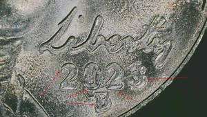 2023 D Jefferson Nickel US 5C ERRORE MONETA DRITTO RADDOPPIO su DATA & LIBERTY N732 - Foto 1 di 3
