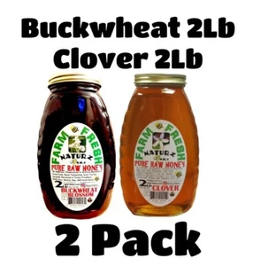 RAW BUCKWHEAT & RAW CLOVER BLOSSOM HONEY 2 Pack 2Lbs Each 100% PURE UNFILTERED - Picture 1 of 6