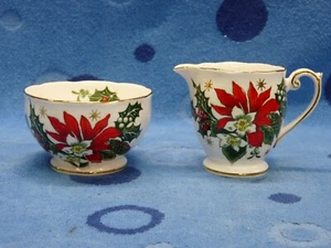 Princess Anne Fine English Bone China Noel Sugar Creamer Christmas Poinsettia - Imagen 1 de 5