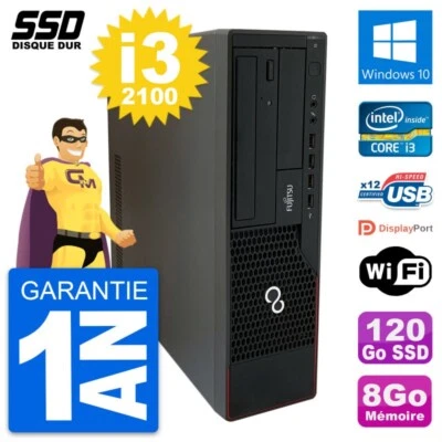 PC Fujitsu Esprimo E910 Dt Intel Core i3-2100 RAM 8Go SSD 120Go Windows 10 Wifi - Immagine 1 di 4