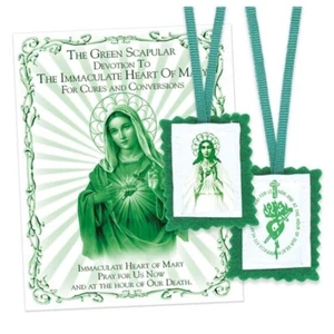 1 1/4" x 2" Immaculate Heart of Mary Green Scapular + Instruction Pamphlet 1504 - Picture 1 of 1