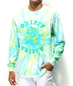 T-shirt a maniche lunghe A-Lab Drippy Trippy verde cravatta tie tintura nuova - Foto 1 di 4