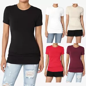 TheMOGAN Women's Basic Plain T SHIRT CREW Neck Short Sleeve STRETCH Cotton Tee - Picture 1 of 49