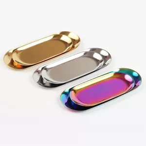 Oval Stainless Steel Tray Storage Tray Tea Fruit Tray Cosmetics Jewelry Tray - Picture 1 of 18