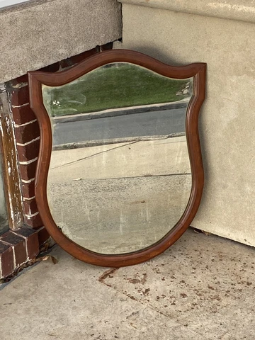 HEAVY ANTIQUE CHERRY WOOD SHIELD MIRROR 28 x 22 INCH Cover