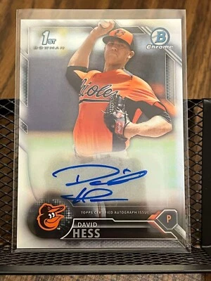 DAVID HESS 2016 BOWMAN CHROME 1ST ROOKIE BALTIMORE ORIOLES AUTOGRAPH AUTO INSERT - Image 1 of 2