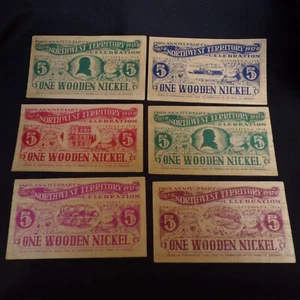 1937 Northwest Territory 150th Anniversary Wooden Nickel Portsmouth, OH Set of 6 - Picture 1 of 4