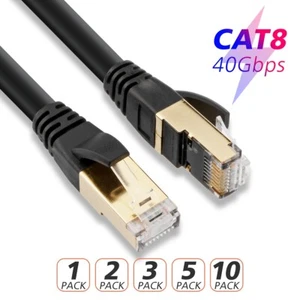 High Speed Cat8 Internet Wifi Cable 40Gbps 2000 Mhz - Black - 10ft Long Cord Lot - Picture 1 of 13