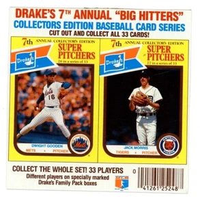 1987 Drake's Box Panel Cards Dwight Gooden Jack Morris Mint - Picture 1 of 2