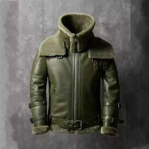Green RAF Bomber Ginger Fliegerjacke | British Sheepskin Shearling Leather - Bild 1 von 7