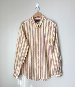 Vintage Ralph Lauren Men's Button Down Barcode Striped Shirt Size XL Custom Fit - Picture 1 of 9