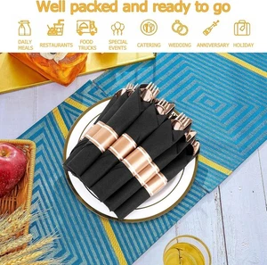 50 Pack Rose Gold Plastic Silverware Set Pre Rolled Cutlery with Napkins - Picture 1 of 79