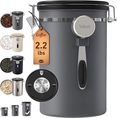 Bote de café Veken, 39 OZ grande, hermético acero inoxidable 39 oz, 1 gris  Foto 1 de 4