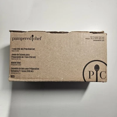 Pampered Chef Set of 6 Clear Glass Measuring Prep Bowls 1-Cup Complete w/Lids - Image 1 of 4