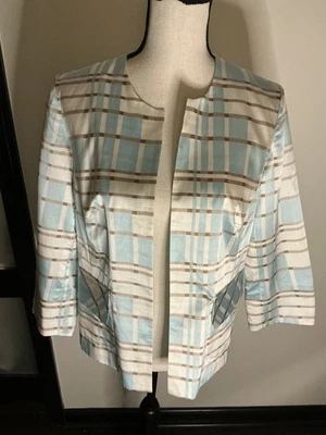 Pendleton Blue White Plaid Silk Blend Women's Open Front Blazer Jacket Size 12P - Image 1 of 4